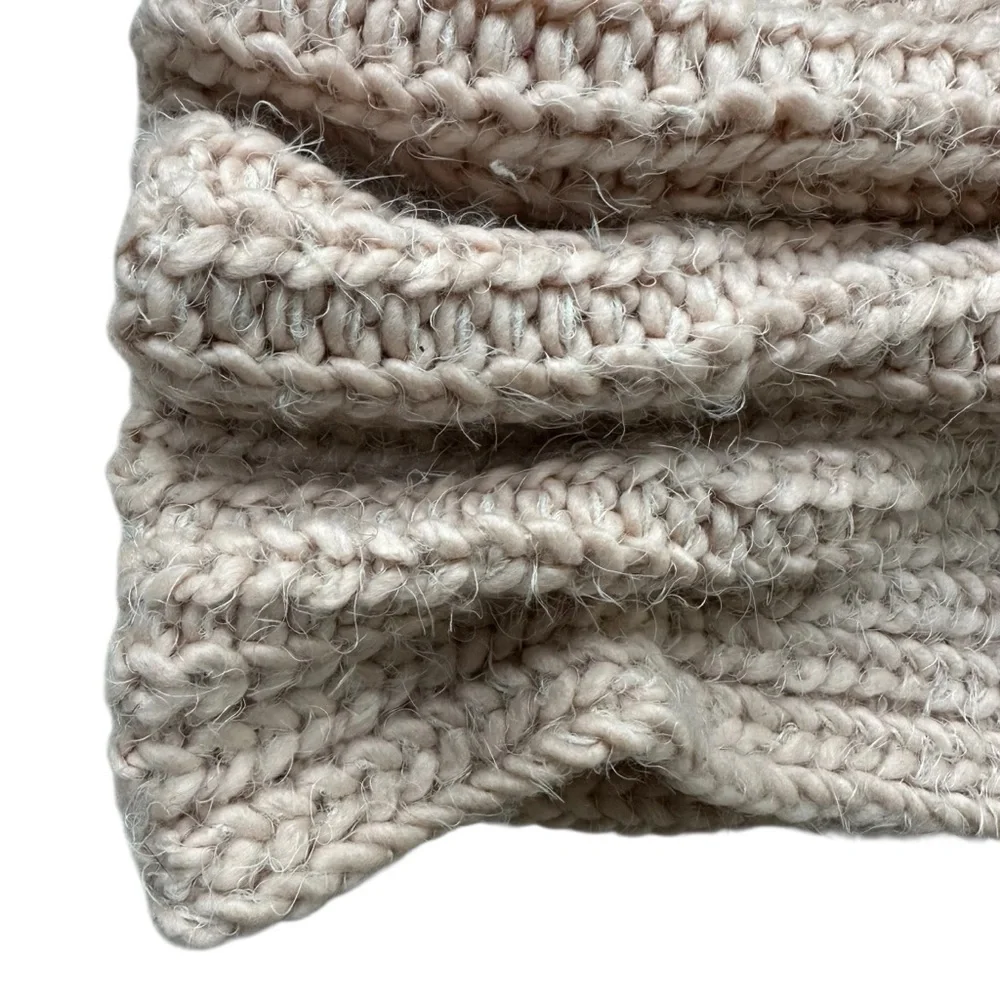 Pale Pink Fuzzy Knit Infinity Scarf Neck Gaiter, Super Warm